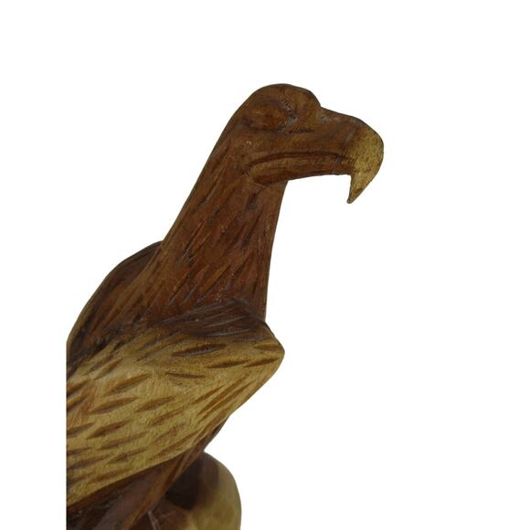 Hand Carved Bird Sitting on Log Wood Beautiful Bird Stained Natural 13" Tall - Picture 9 of 9